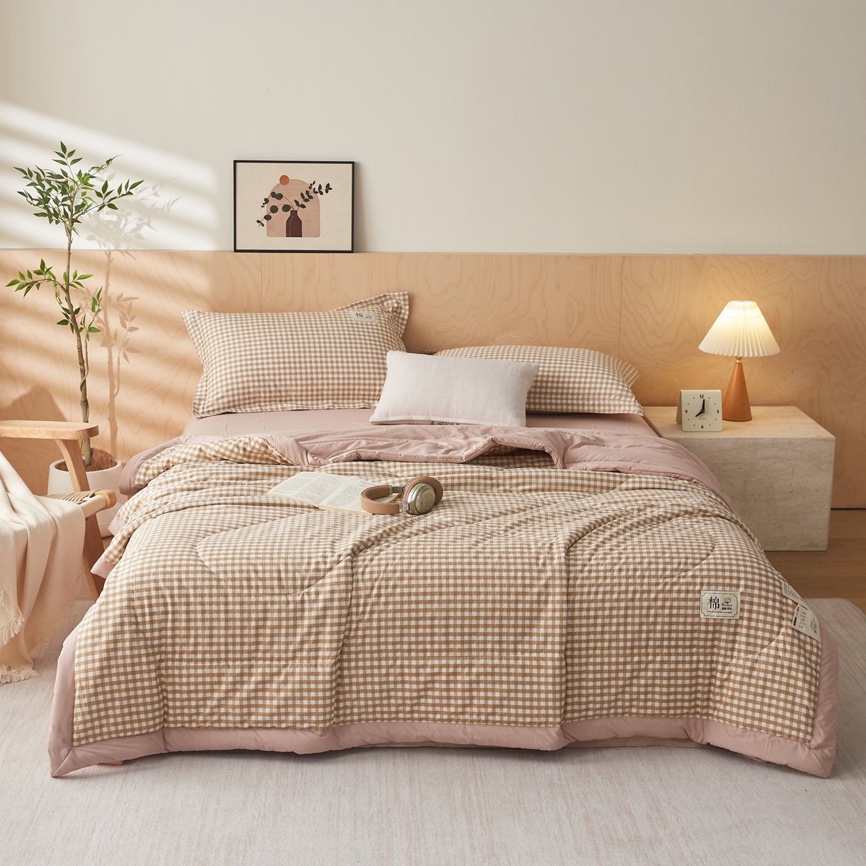 91家纺网 家纺一手货源 找家纺 帕芬鸟家纺 2026新款100%棉花夏凉被空调被夏被四件套-格子系列 米小格
