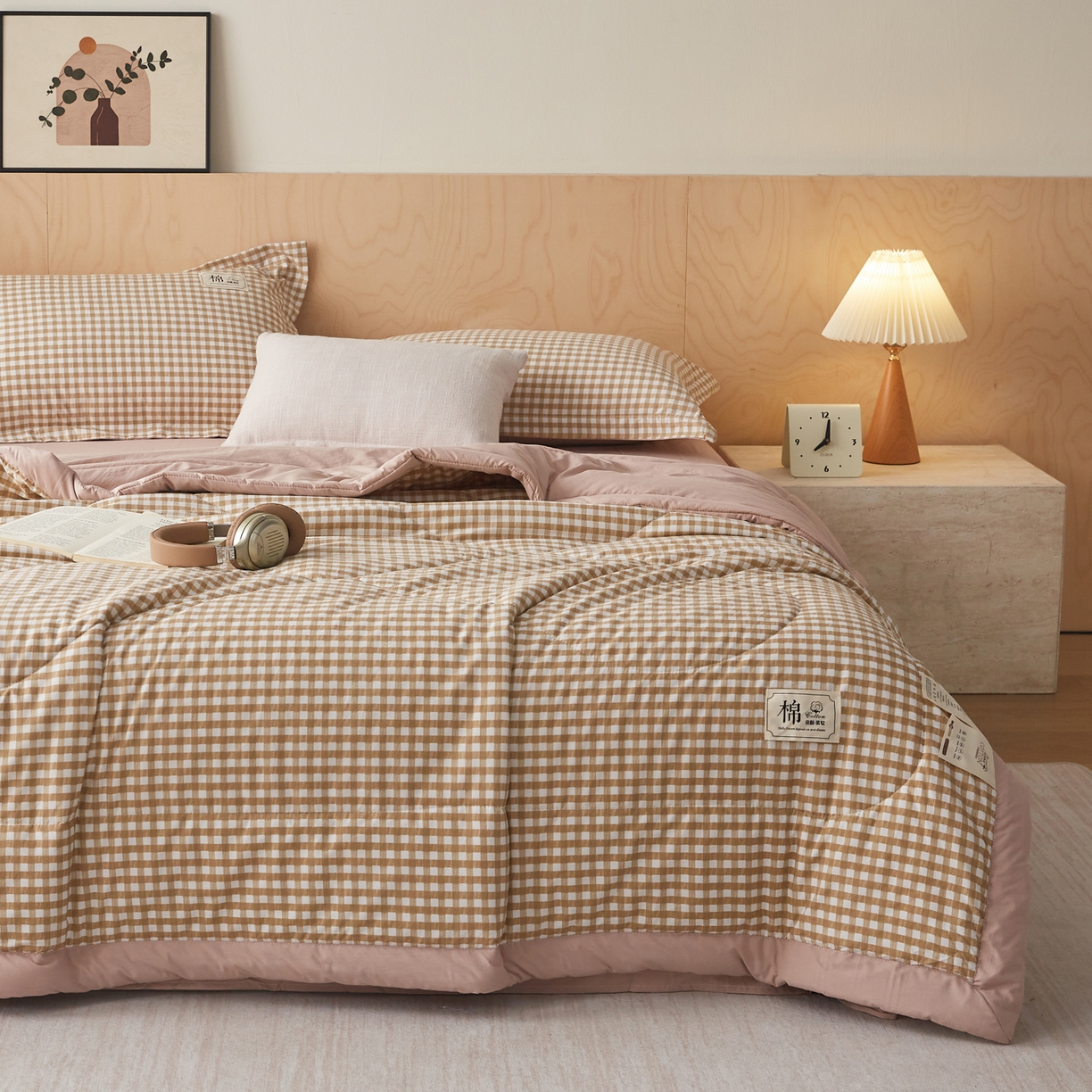 91家纺网 家纺一手货源 找家纺 帕芬鸟家纺 2026新款100%棉花夏凉被空调被夏被四件套-格子系列 米小格