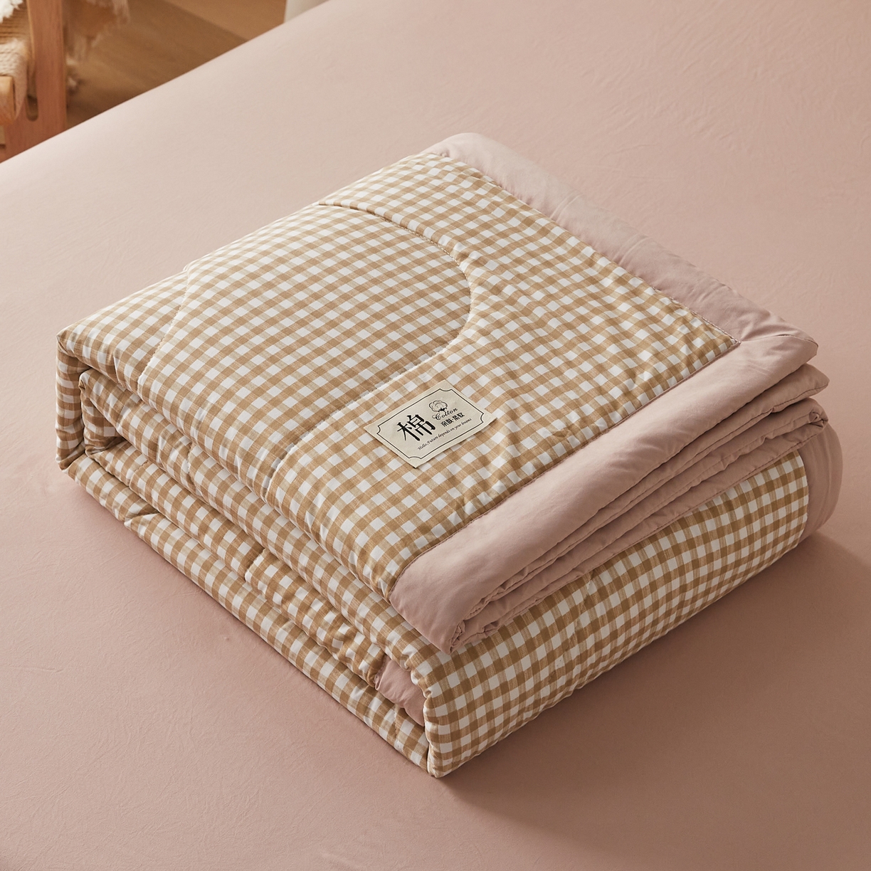91家纺网 家纺一手货源 找家纺 帕芬鸟家纺 2026新款100%棉花夏凉被空调被夏被四件套-格子系列 米小格