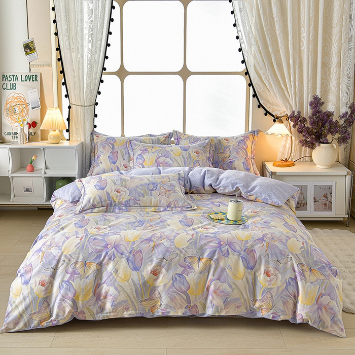 91家纺网 家纺一手货源 找家纺 绘萱家居 2026直播爆款一字绣吊边款纯棉100%全棉四件套印花百分百（喷气高品质）花间私语