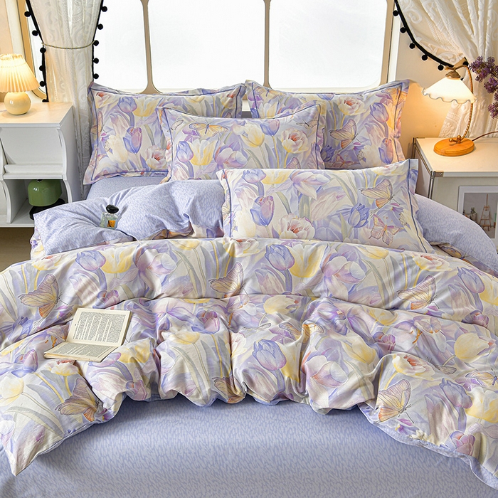 91家纺网 家纺一手货源 找家纺 绘萱家居 2026直播爆款一字绣吊边款纯棉100%全棉四件套印花百分百（喷气高品质）花间私语