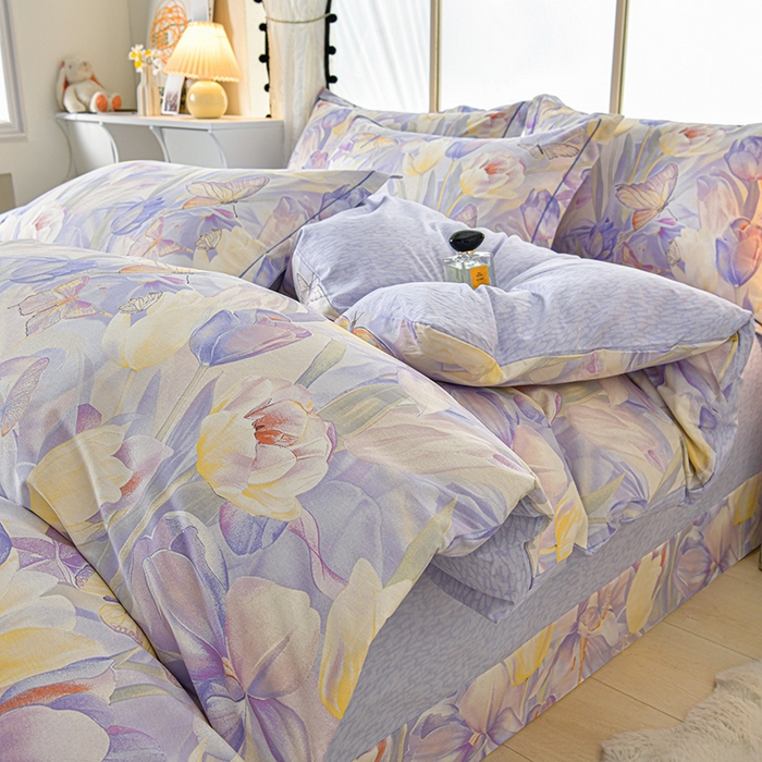 绘萱家居 2026直播爆款一字绣吊边款纯棉100%全棉四件套印花百分百（喷气高品质）花间私语