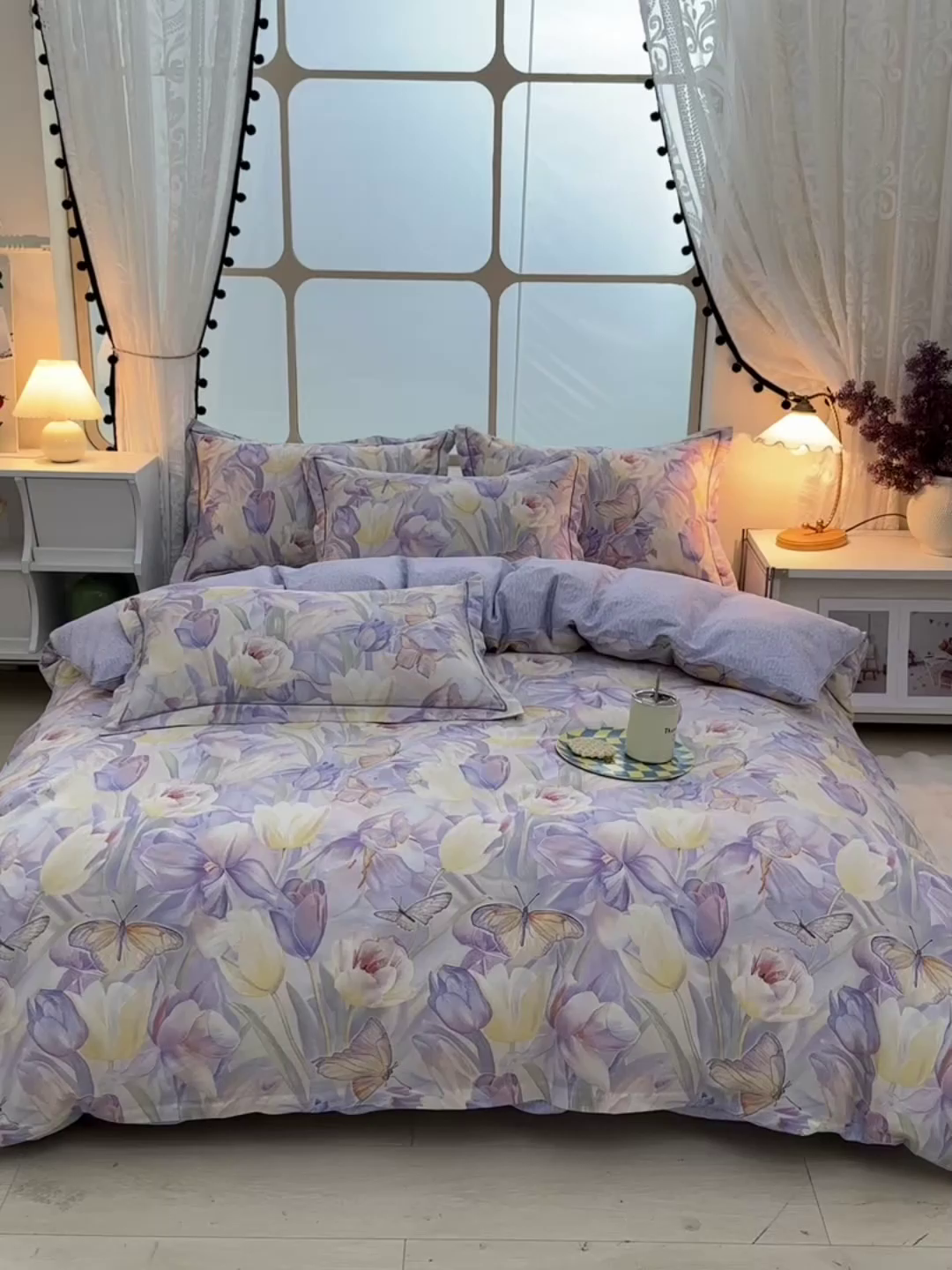 91家纺网 家纺一手货源 找家纺 绘萱家居 2026直播爆款一字绣吊边款纯棉100%全棉四件套印花百分百（喷气高品质）花间私语