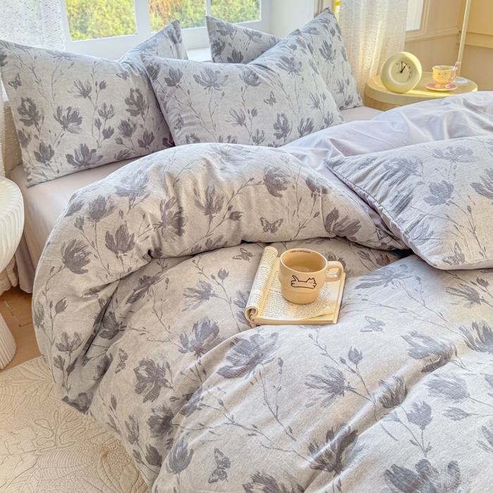 91家纺网 家纺一手货源 找家纺 疆东 疆东2026新款60支A类全棉长绒棉纯棉色织大提花四件套水洗全棉纯棉厚织色织提花肌理被套四件套单品 南枝灰