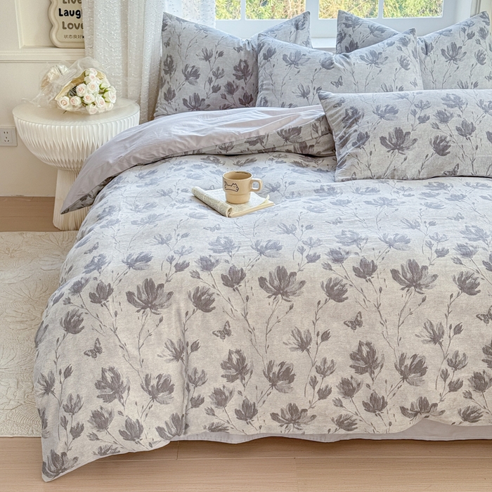 91家纺网 家纺一手货源 找家纺 疆东 疆东2026新款60支A类全棉长绒棉纯棉色织大提花四件套水洗全棉纯棉厚织色织提花肌理被套四件套单品 南枝灰