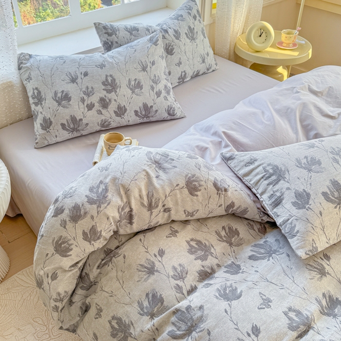 91家纺网 家纺一手货源 找家纺 疆东 疆东2026新款60支A类全棉长绒棉纯棉色织大提花四件套水洗全棉纯棉厚织色织提花肌理被套四件套单品 南枝灰