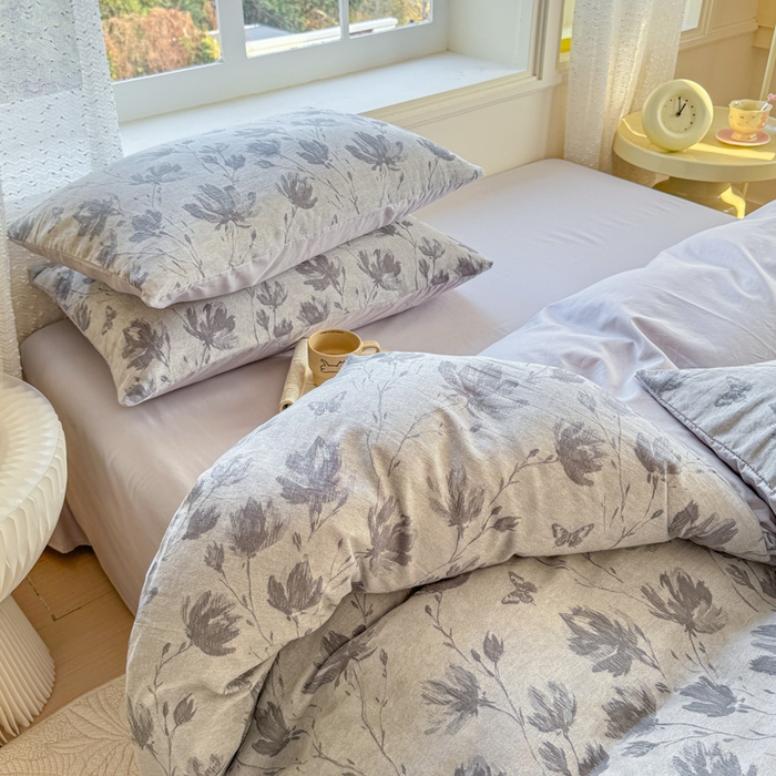 91家纺网 家纺一手货源 找家纺 疆东 疆东2026新款60支A类全棉长绒棉纯棉色织大提花四件套水洗全棉纯棉厚织色织提花肌理被套四件套单品 南枝灰