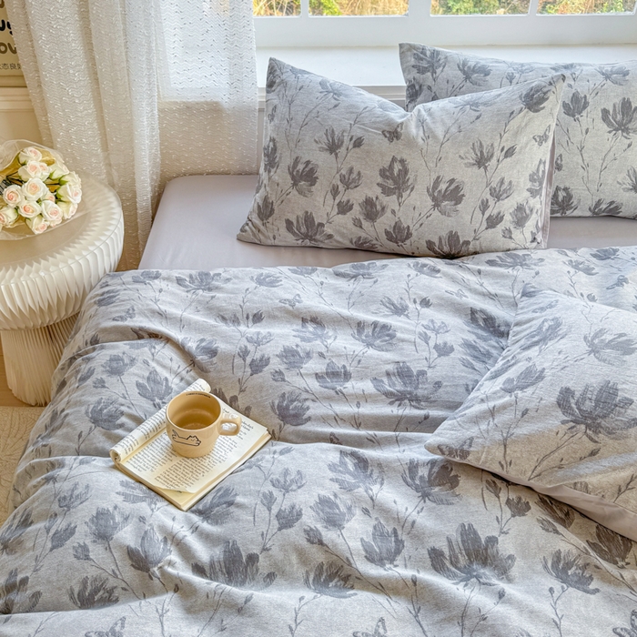 91家纺网 家纺一手货源 找家纺 疆东 疆东2026新款60支A类全棉长绒棉纯棉色织大提花四件套水洗全棉纯棉厚织色织提花肌理被套四件套单品 南枝灰