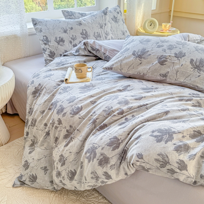 91家纺网 家纺一手货源 找家纺 疆东 疆东2026新款60支A类全棉长绒棉纯棉色织大提花四件套水洗全棉纯棉厚织色织提花肌理被套四件套单品 南枝灰