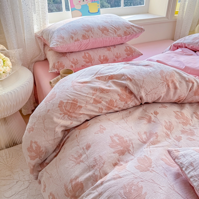 91家纺网 家纺一手货源 找家纺 疆东 疆东2026新款60支A类全棉长绒棉纯棉色织大提花四件套水洗全棉纯棉厚织色织提花肌理被套四件套单品 南枝粉