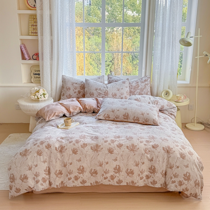 疆东 疆东2026新款60支A类全棉长绒棉纯棉色织大提花四件套水洗全棉纯棉厚织色织提花肌理被套四件套单品 南枝咖