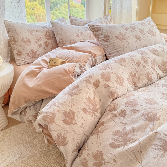 91家纺网 家纺一手货源 找家纺 疆东 疆东2026新款60支A类全棉长绒棉纯棉色织大提花四件套水洗全棉纯棉厚织色织提花肌理被套四件套单品 南枝咖