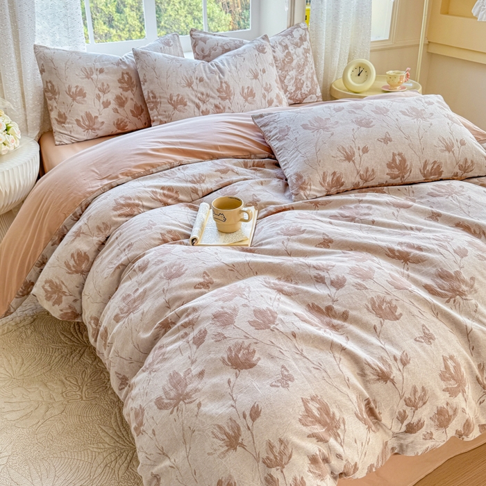 91家纺网 家纺一手货源 找家纺 疆东 疆东2026新款60支A类全棉长绒棉纯棉色织大提花四件套水洗全棉纯棉厚织色织提花肌理被套四件套单品 南枝咖