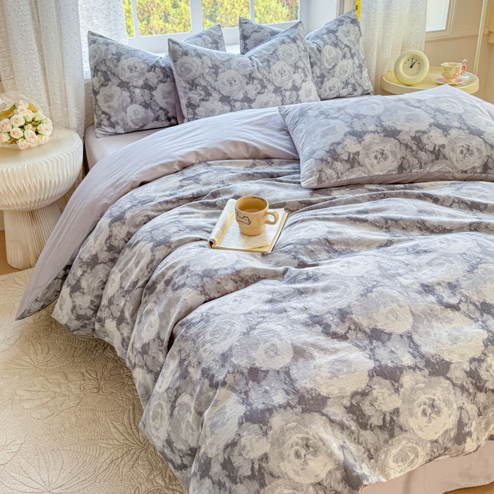 91家纺网 家纺一手货源 找家纺 疆东 疆东2026新款60支A类全棉长绒棉纯棉色织大提花四件套水洗全棉纯棉厚织色织提花肌理被套四件套单品 云裳灰