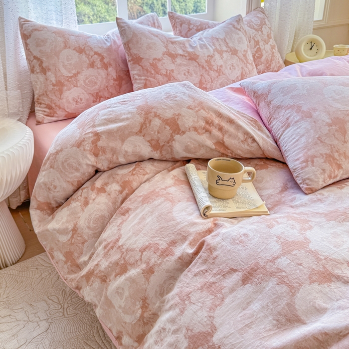 91家纺网 家纺一手货源 找家纺 疆东 疆东2026新款60支A类全棉长绒棉纯棉色织大提花四件套水洗全棉纯棉厚织色织提花肌理被套四件套单品 云裳粉