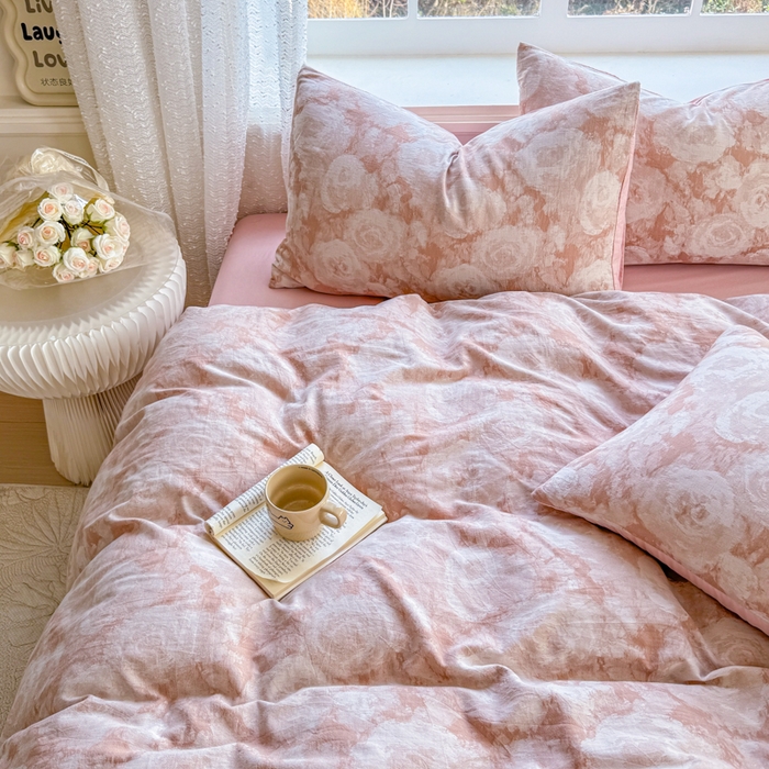 91家纺网 家纺一手货源 找家纺 疆东 疆东2026新款60支A类全棉长绒棉纯棉色织大提花四件套水洗全棉纯棉厚织色织提花肌理被套四件套单品 云裳粉