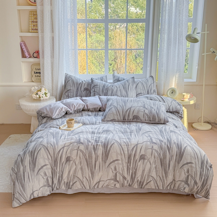 疆东 疆东2026新款60支A类全棉长绒棉纯棉色织大提花四件套水洗全棉纯棉厚织色织提花肌理被套四件套单品 绿萝灰