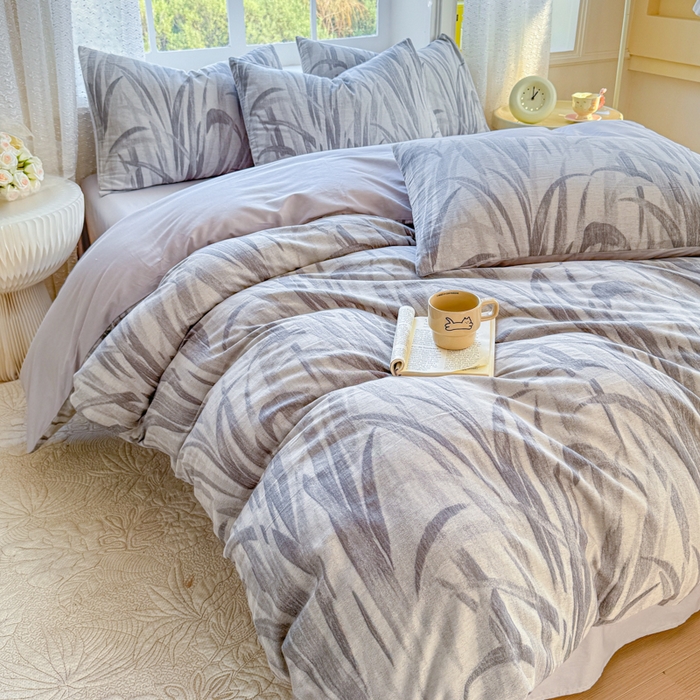 91家纺网 家纺一手货源 找家纺 疆东 疆东2026新款60支A类全棉长绒棉纯棉色织大提花四件套水洗全棉纯棉厚织色织提花肌理被套四件套单品 绿萝灰