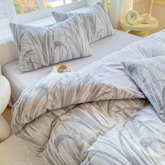 91家纺网 家纺一手货源 找家纺 疆东 疆东2026新款60支A类全棉长绒棉纯棉色织大提花四件套水洗全棉纯棉厚织色织提花肌理被套四件套单品 绿萝灰