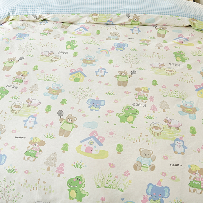 91家纺网 家纺一手货源 找家纺 绘萱家居 2026直播爆款一字绣吊边款纯棉100%全棉四件套印花百分百（喷气高品质）妙趣乐园