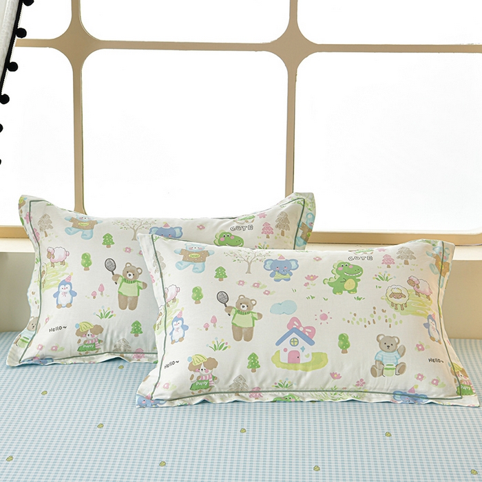 91家纺网 家纺一手货源 找家纺 绘萱家居 2026直播爆款一字绣吊边款纯棉100%全棉四件套印花百分百（喷气高品质）妙趣乐园