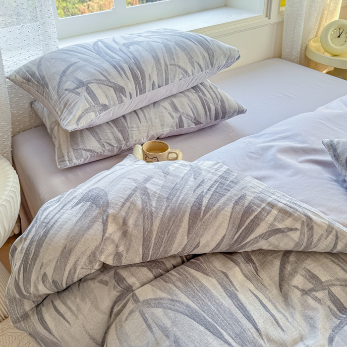 91家纺网 家纺一手货源 找家纺 疆东 疆东2026新款60支A类全棉长绒棉纯棉色织大提花四件套水洗全棉纯棉厚织色织提花肌理被套四件套单品 绿萝灰