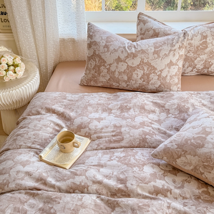 91家纺网 家纺一手货源 找家纺 疆东 疆东2026新款60支A类全棉长绒棉纯棉色织大提花四件套水洗全棉纯棉厚织色织提花肌理被套四件套单品 春序咖