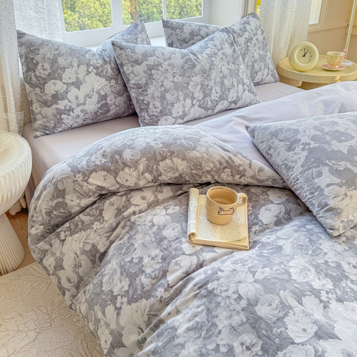 91家纺网 家纺一手货源 找家纺 疆东 疆东2026新款60支A类全棉长绒棉纯棉色织大提花四件套水洗全棉纯棉厚织色织提花肌理被套四件套单品 春序灰