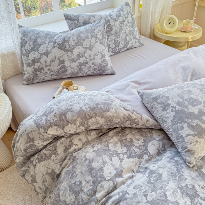 91家纺网 家纺一手货源 找家纺 疆东 疆东2026新款60支A类全棉长绒棉纯棉色织大提花四件套水洗全棉纯棉厚织色织提花肌理被套四件套单品 春序灰