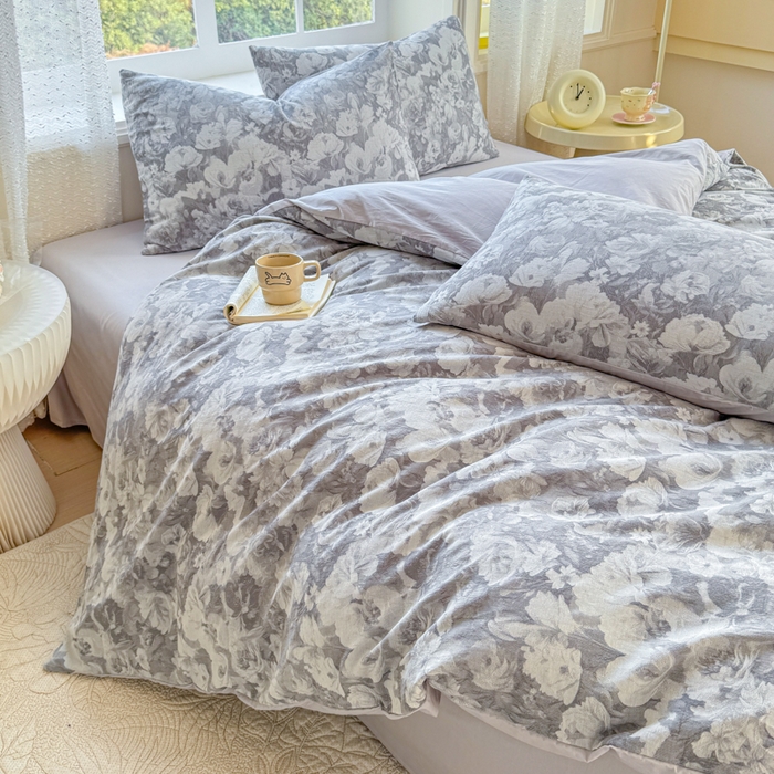 91家纺网 家纺一手货源 找家纺 疆东 疆东2026新款60支A类全棉长绒棉纯棉色织大提花四件套水洗全棉纯棉厚织色织提花肌理被套四件套单品 春序灰