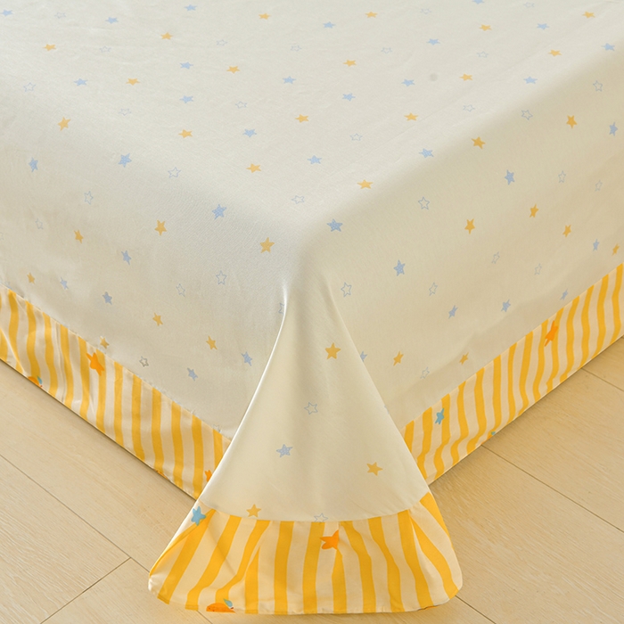 91家纺网 家纺一手货源 找家纺 绘萱家居 2026直播爆款一字绣吊边款纯棉100%全棉四件套印花百分百（喷气高品质）条纹萌星