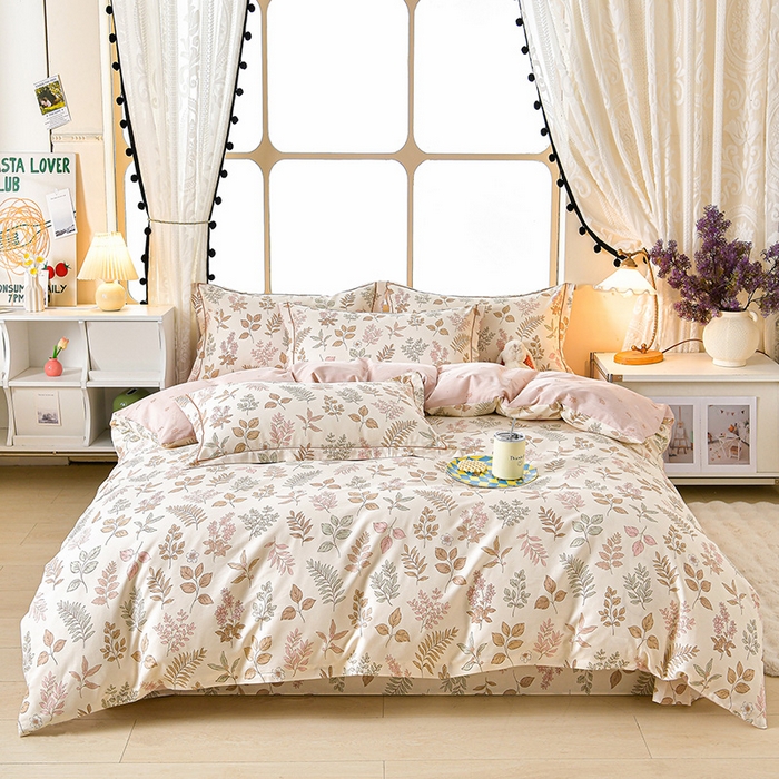 91家纺网 家纺一手货源 找家纺 绘萱家居 2026直播爆款一字绣吊边款纯棉100%全棉四件套印花百分百（喷气高品质）夏槿-桔