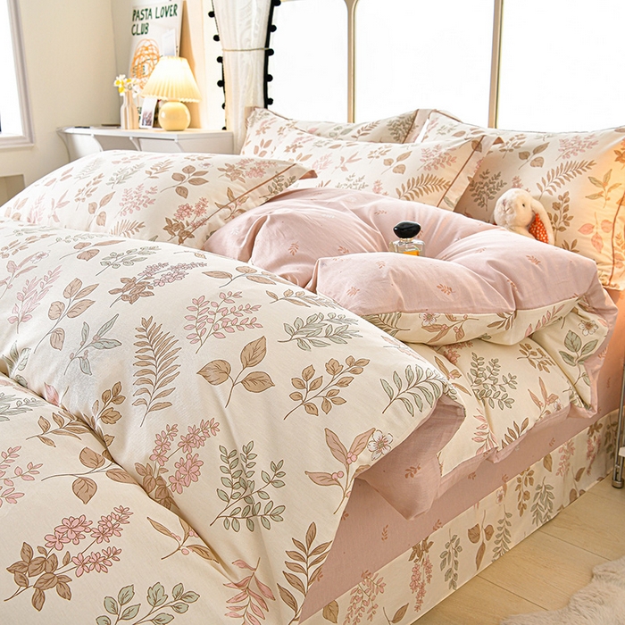 绘萱家居 2026直播爆款一字绣吊边款纯棉100%全棉四件套印花百分百（喷气高品质）夏槿-桔