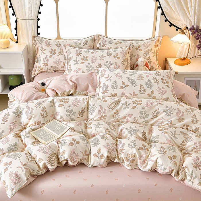 91家纺网 家纺一手货源 找家纺 绘萱家居 2026直播爆款一字绣吊边款纯棉100%全棉四件套印花百分百（喷气高品质）夏槿-桔