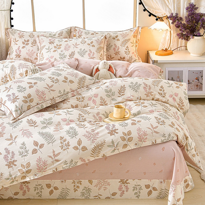 91家纺网 家纺一手货源 找家纺 绘萱家居 2026直播爆款一字绣吊边款纯棉100%全棉四件套印花百分百（喷气高品质）夏槿-桔