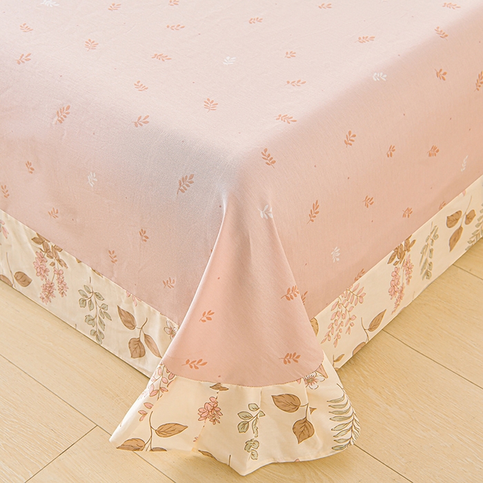 91家纺网 家纺一手货源 找家纺 绘萱家居 2026直播爆款一字绣吊边款纯棉100%全棉四件套印花百分百（喷气高品质）夏槿-桔