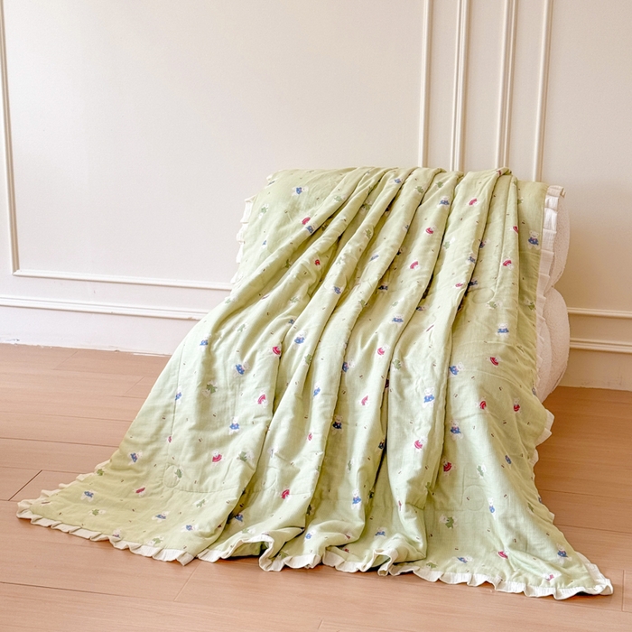 91家纺网 家纺一手货源 找家纺 疆东 2026新款韩版花边A类全棉双层纱单夏被 配包装 领带小熊