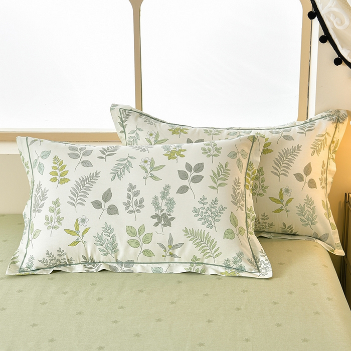 91家纺网 家纺一手货源 找家纺 绘萱家居 2026直播爆款一字绣吊边款纯棉100%全棉四件套印花百分百（喷气高品质）夏槿-绿