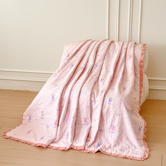 疆东 2026新款韩版花边A类全棉双层纱单夏被 配包装 蝴蝶结女孩