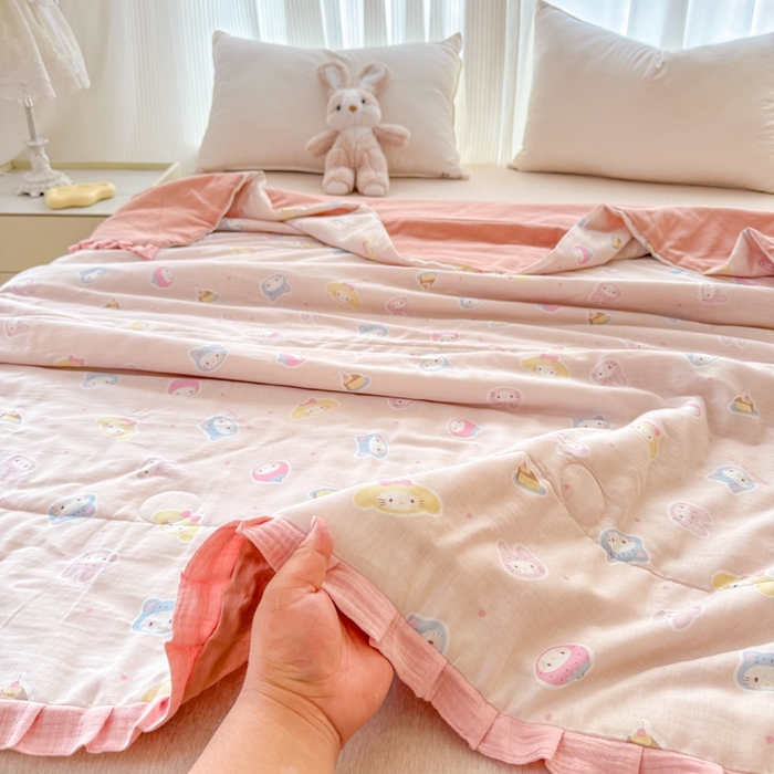 91家纺网 家纺一手货源 找家纺 疆东 2026新款韩版花边A类全棉双层纱单夏被 配包装 萌宝