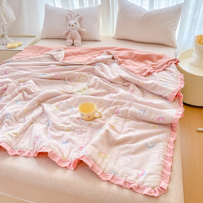 91家纺网 家纺一手货源 找家纺 疆东 2026新款韩版花边A类全棉双层纱单夏被 配包装 萌宝