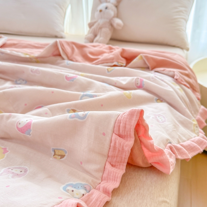 91家纺网 家纺一手货源 找家纺 疆东 2026新款韩版花边A类全棉双层纱单夏被 配包装 萌宝