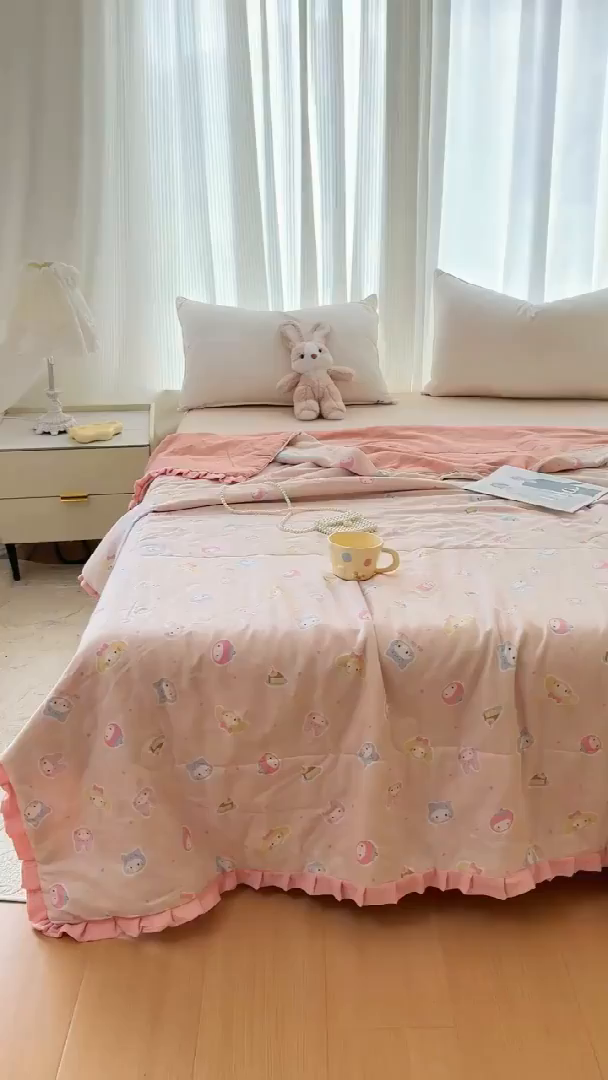 91家纺网 家纺一手货源 找家纺 疆东 2026新款韩版花边A类全棉双层纱单夏被 配包装 萌宝
