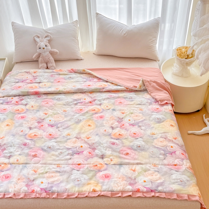 91家纺网 家纺一手货源 找家纺 疆东 2026新款韩版花边A类全棉双层纱单夏被 配包装 薇薇安