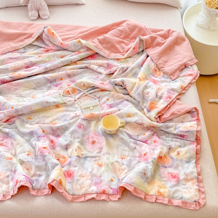 91家纺网 家纺一手货源 找家纺 疆东 2026新款韩版花边A类全棉双层纱单夏被 配包装 薇薇安