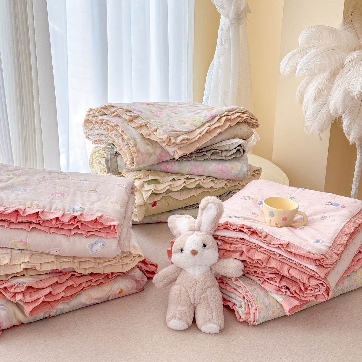 疆东 2026新款韩版花边A类全棉双层纱单夏被 配包装 组合图