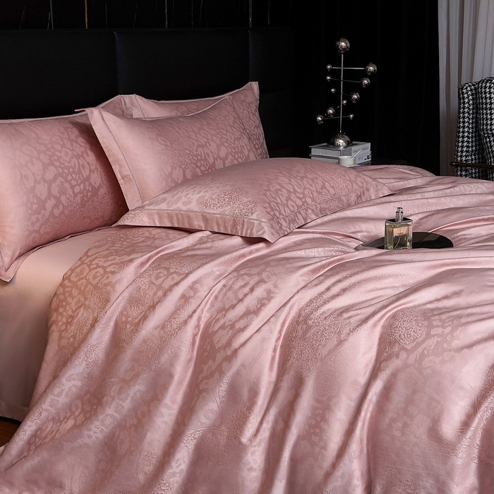 91家纺网 家纺一手货源 找家纺 金纱玉纺家纺 2026春夏新款全棉纯棉提花工艺四件套 豹纹蝶舞-豆沙