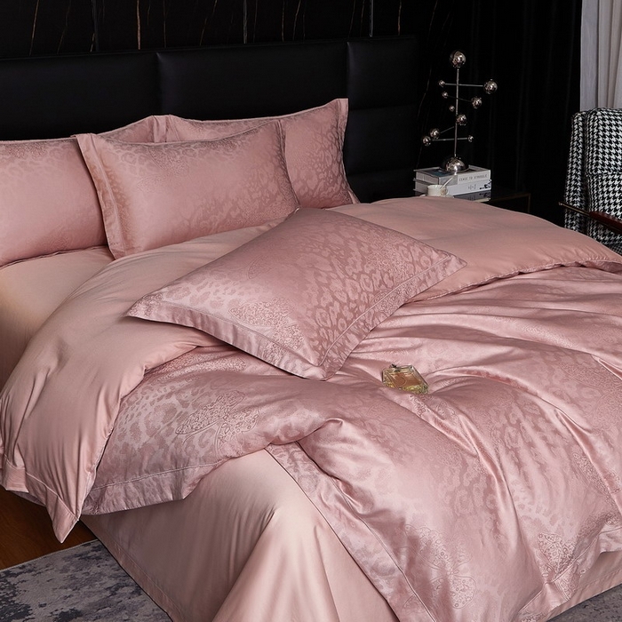 91家纺网 家纺一手货源 找家纺 金纱玉纺家纺 2026春夏新款全棉纯棉提花工艺四件套 豹纹蝶舞-豆沙