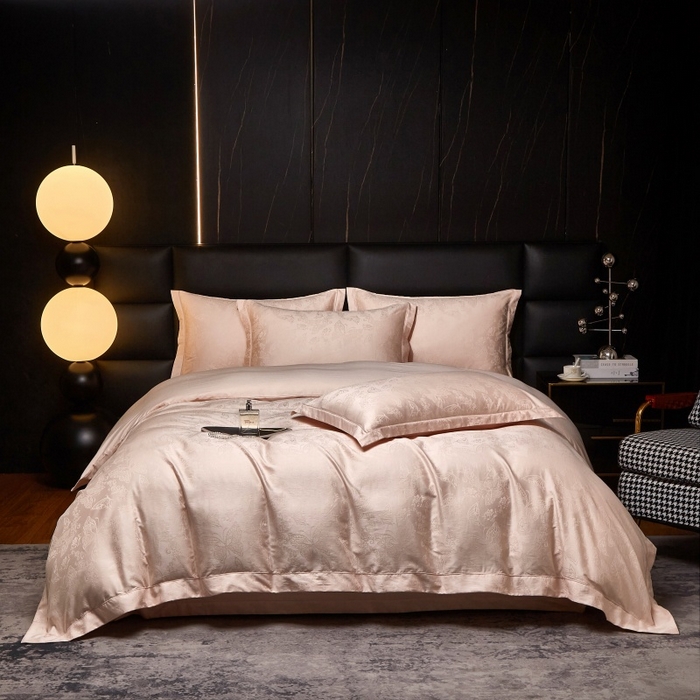 91家纺网 家纺一手货源 找家纺 金纱玉纺家纺 2026春夏新款全棉纯棉提花工艺四件套 蝶舞花恋-粉