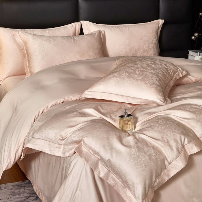 91家纺网 家纺一手货源 找家纺 金纱玉纺家纺 2026春夏新款全棉纯棉提花工艺四件套 蝶舞花恋-粉